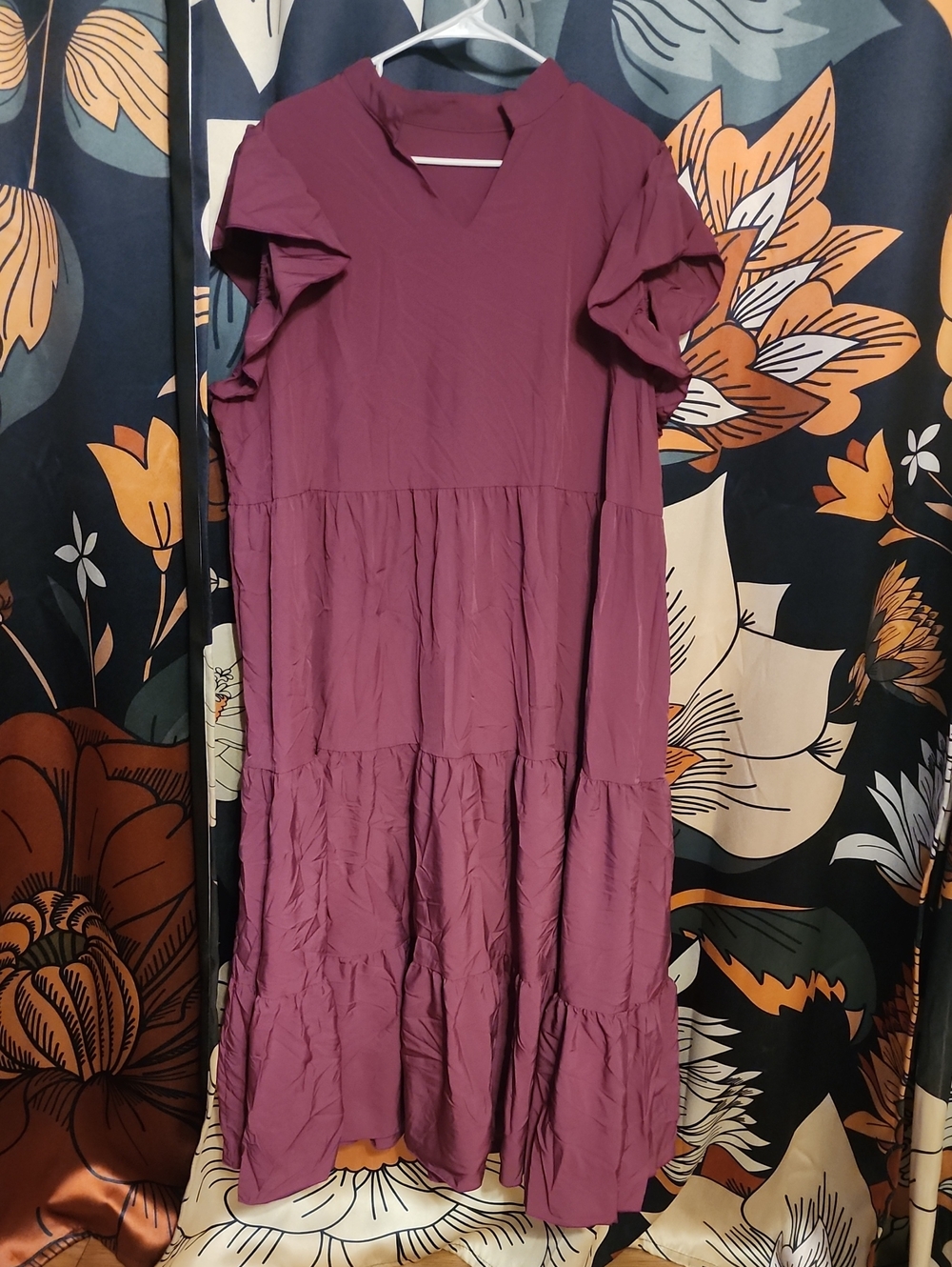 SHEIN Plum Tiered V-Neck Maxi Dress